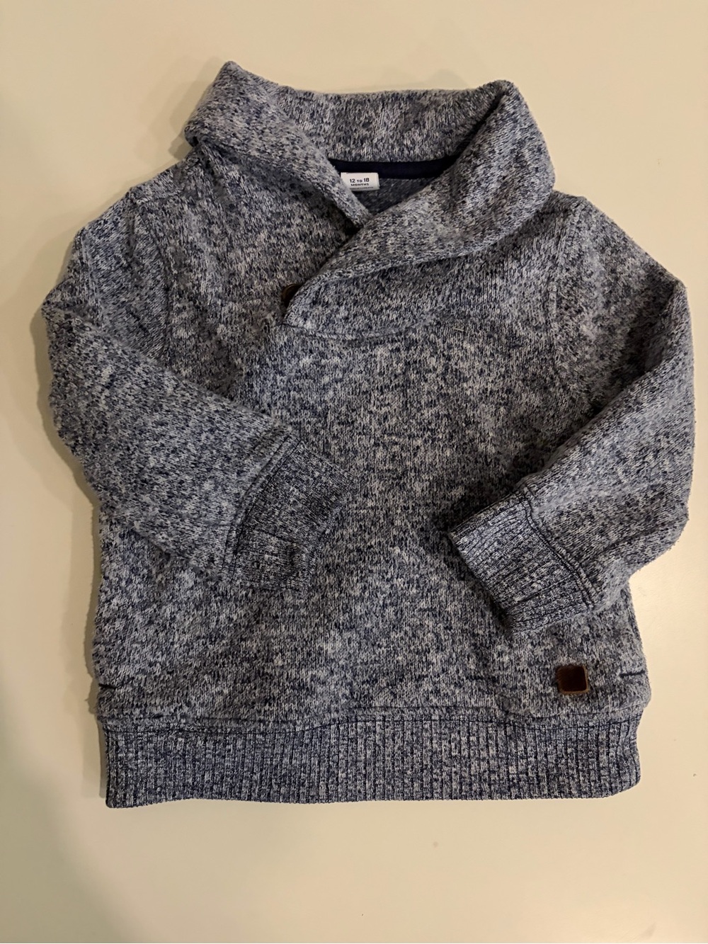Toddler Janie and Jack Shawl Collar Heathered Gray/Navy Sweater 12-18 Months